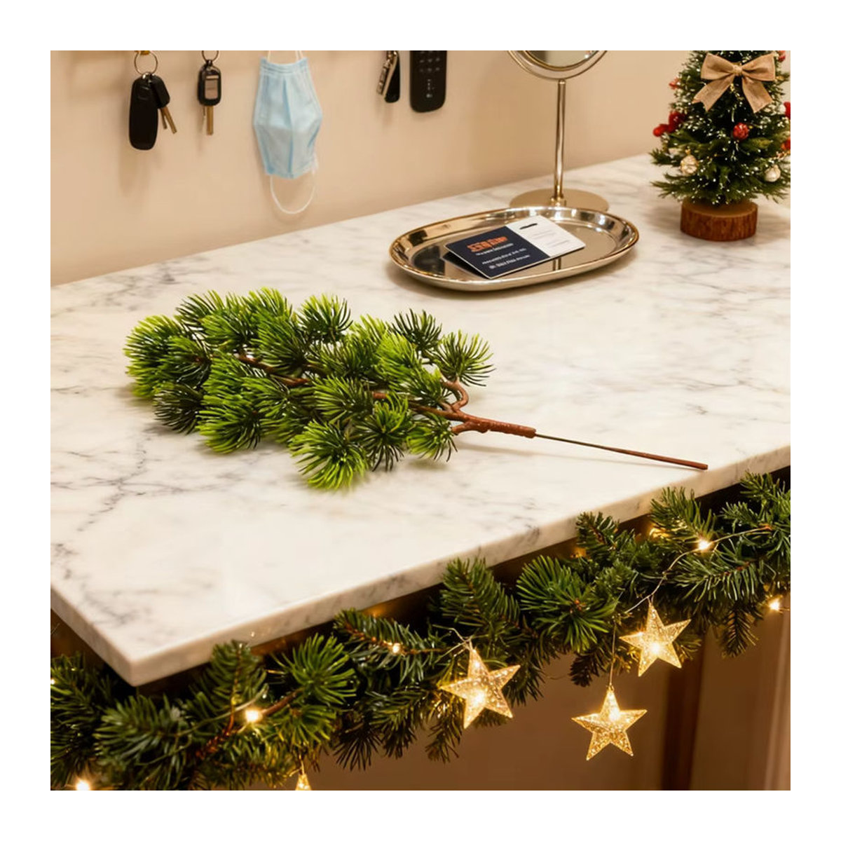 XIAOYINMO Künstlicher Kiefernkranz in Grün für Weihnachtsdekoration und Hochzeitsarrangements - Bild 4