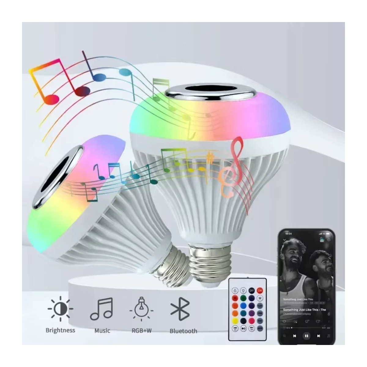XIKCU RGB Bluetooth Lautsprecher Musik Glühbirne, dimmbare LED Glühbirne mit Fernbedienung, E27, 12W, Bunt und Weiß - Bild 5