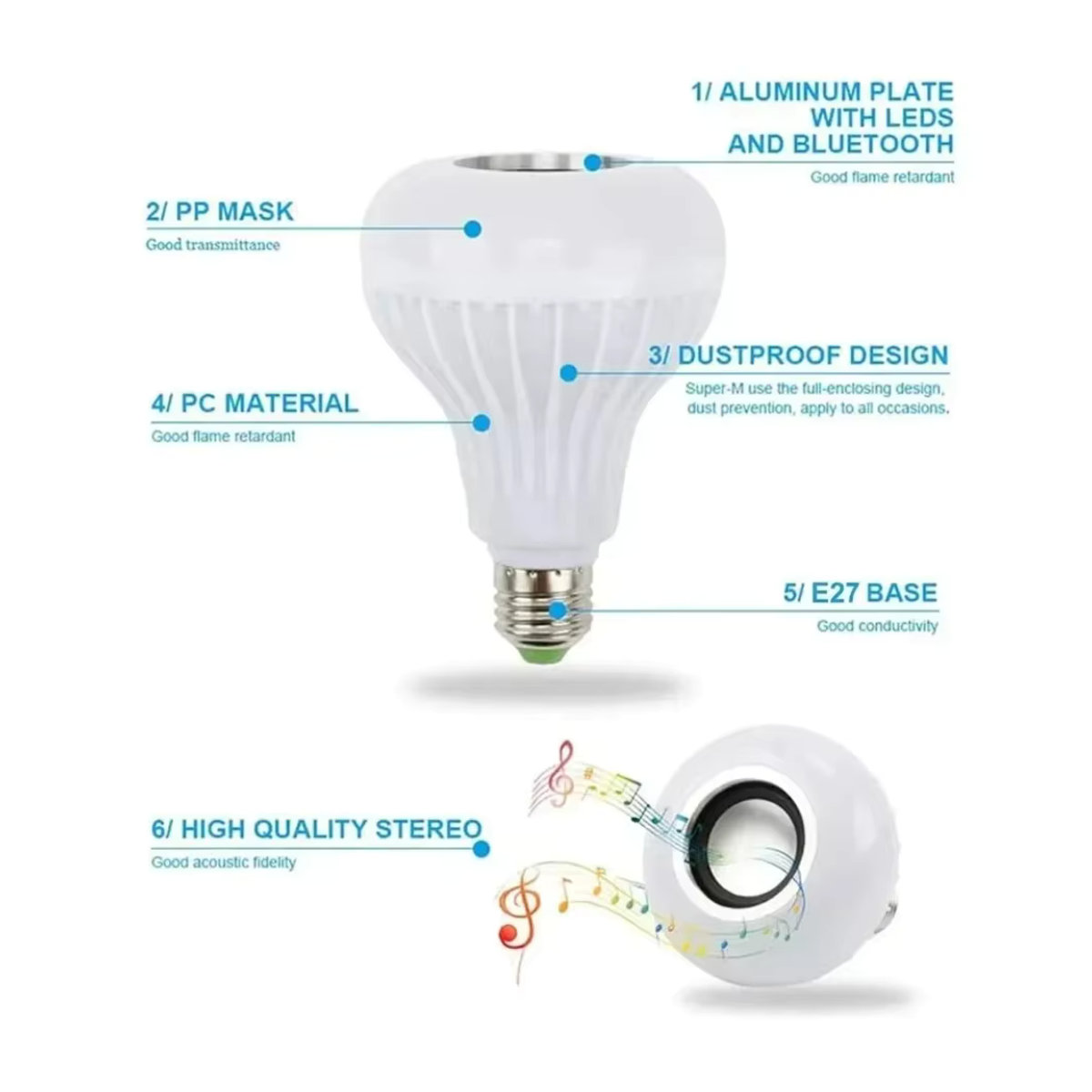 XIKCU RGB Bluetooth Lautsprecher Musik Glühbirne, dimmbare LED Glühbirne mit Fernbedienung, E27, 12W, Bunt und Weiß - Bild 6