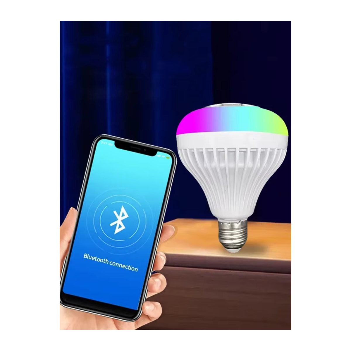 XIKCU RGB Bluetooth Lautsprecher Musik Glühbirne, dimmbare LED Glühbirne mit Fernbedienung, E27, 12W, Bunt und Weiß - Bild 7