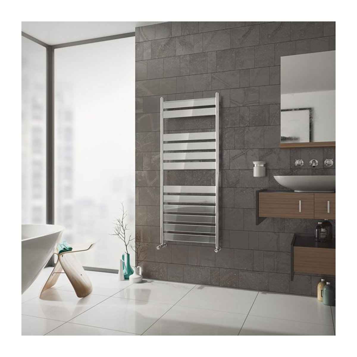 Ximax C6 Designheizkörper aus Stahl in Silber, B: 50 cm, H: 160 cm, T: 8,5 cm - Bild 1