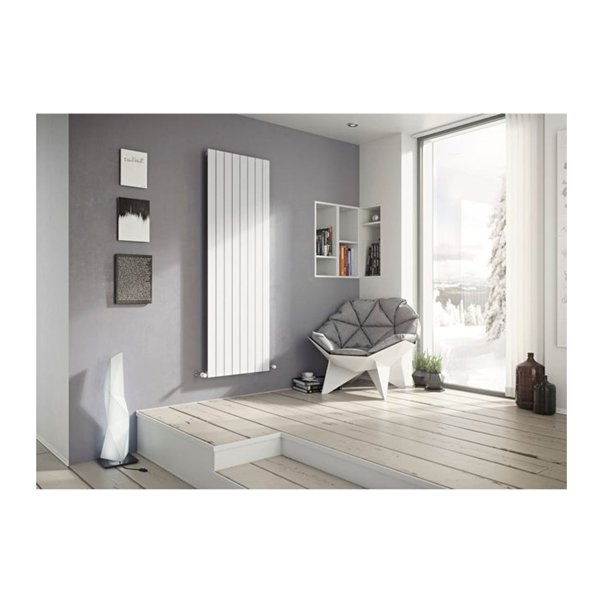 Ximax P1 Vertikaler Designheizkörper aus Stahl in Weiß B: 59,5 cm, H: 150 cm, T: 6,5 cm - Bild 1