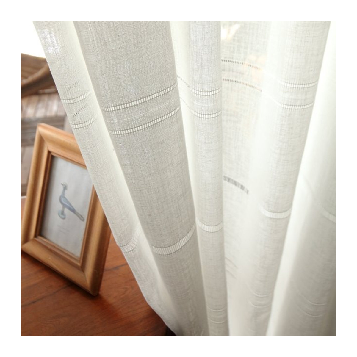 XIMING Transparentes Gaze-Vorhanggarn in Weiß mit Streifen für Wohnzimmer und Schlafzimmer - Bild 1