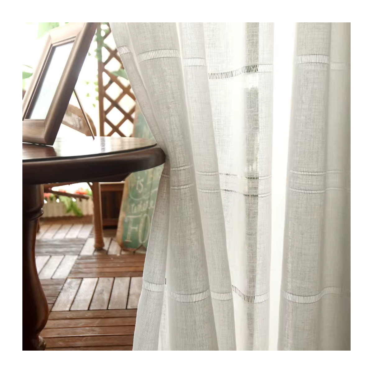 XIMING Transparentes Gaze-Vorhanggarn in Weiß mit Streifen für Wohnzimmer und Schlafzimmer - Bild 2