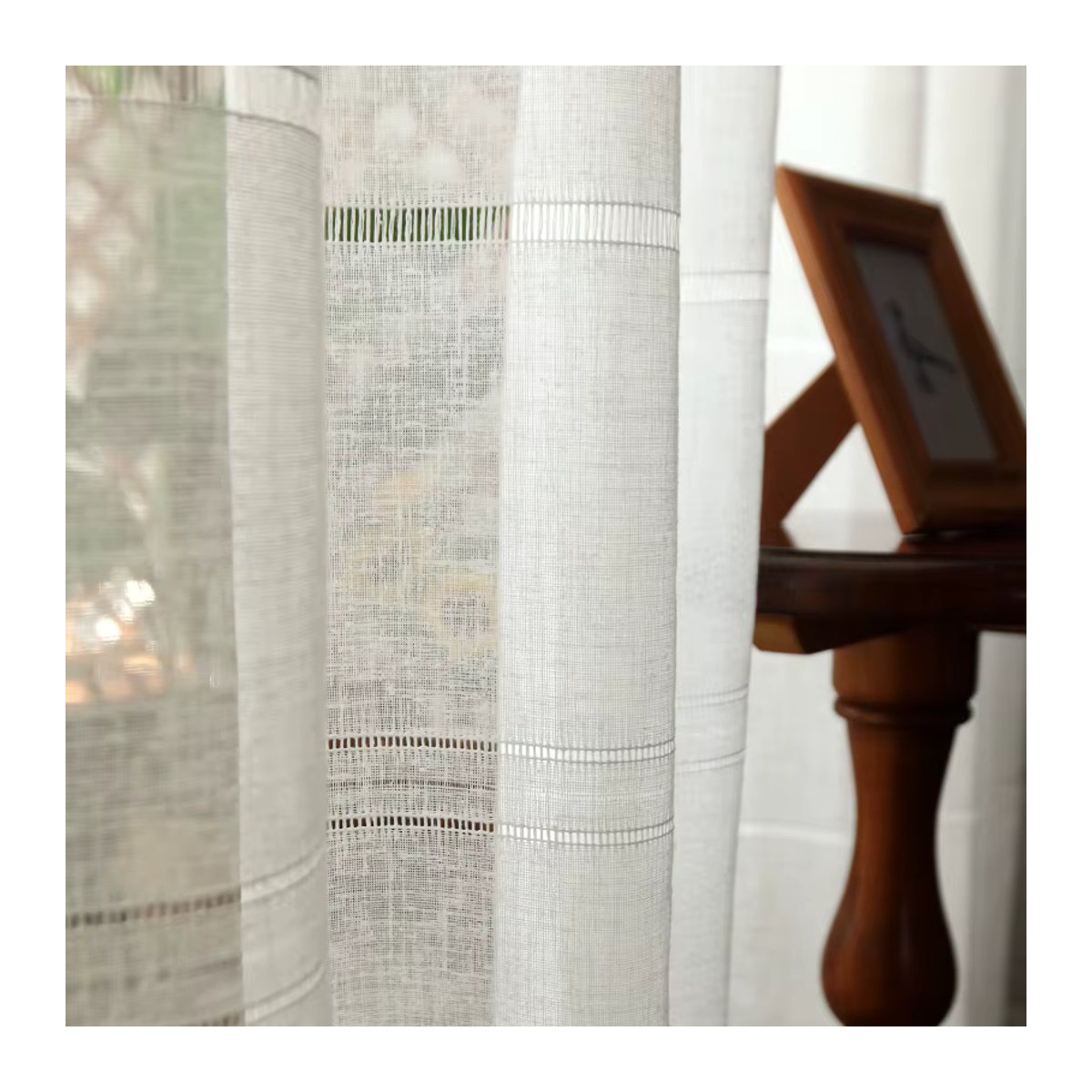 XIMING Transparentes Gaze-Vorhanggarn in Weiß mit Streifen für Wohnzimmer und Schlafzimmer - Bild 3