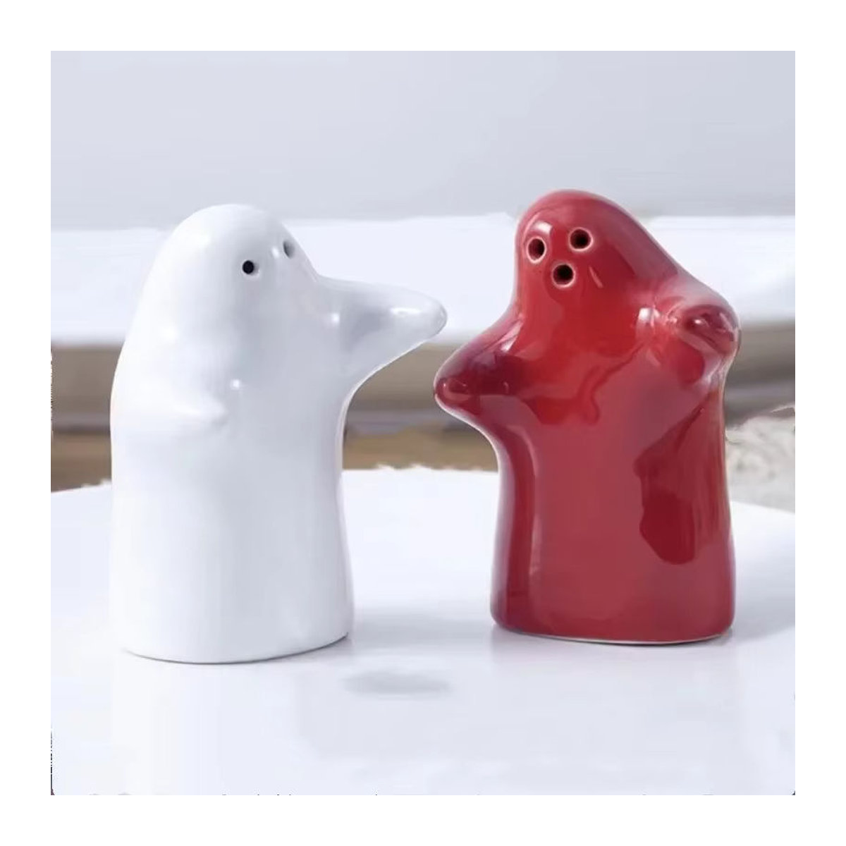 XINCHEN Keramik Gewürzstreuer Set Geist Design Mini Pfeffer Salz Topf mehrfarbig - Bild 1