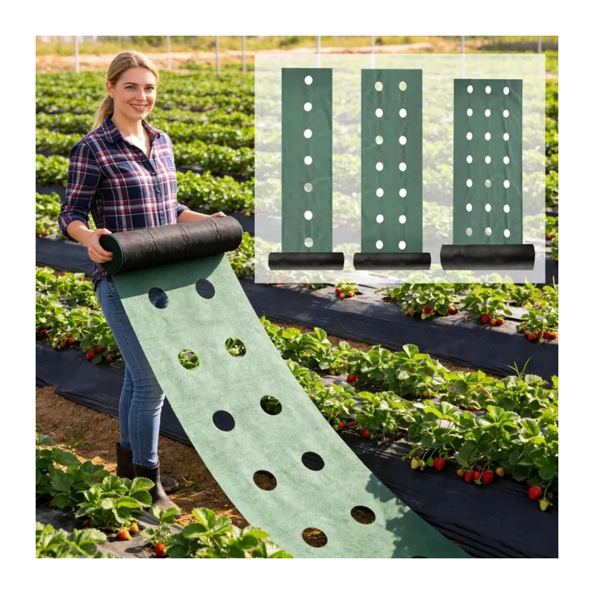 Xinfudi Biologisch abbaubares Unkrautvlies mit vorgefertigten Löchern zur Unkrautbekämpfung und als Bodendecker, Breite: 60 cm, Länge: 500 cm - Bild 5