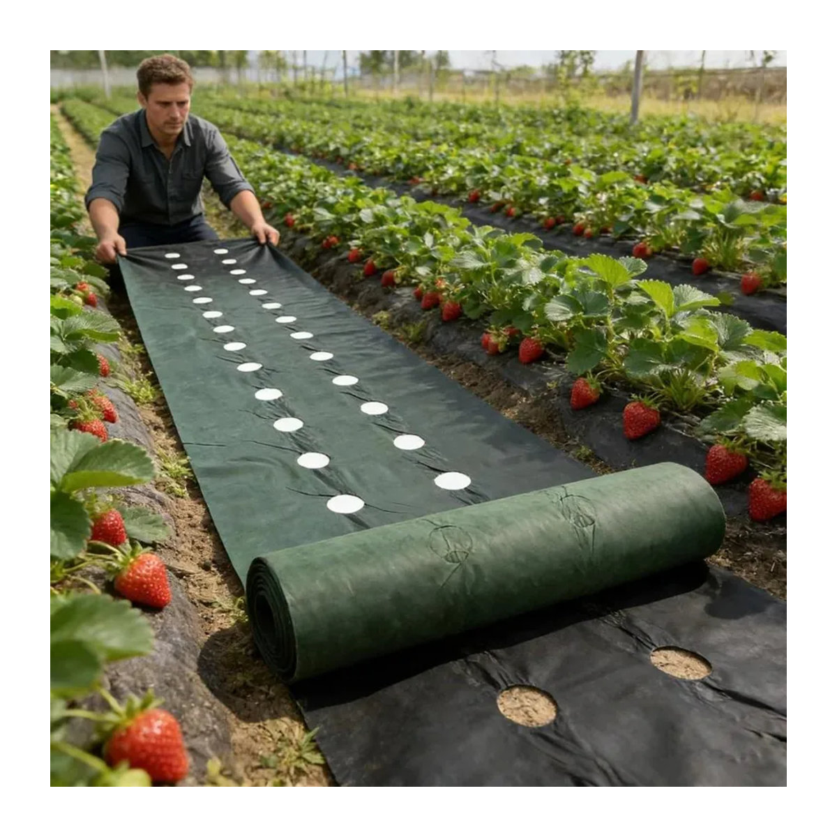 Xinfudi Biologisch abbaubares Unkrautvlies mit vorgefertigten Löchern zur Unkrautbekämpfung und als Bodendecker, Breite: 60 cm, Länge: 500 cm - Bild 6
