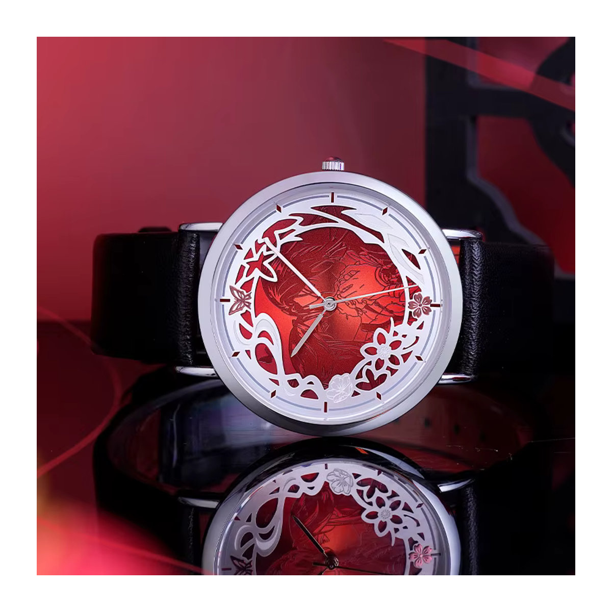 XINGYUNSHI Heaven Official’s Blessing Anime-Uhr in Rot mit floralem Design und rundem Metallgehäuse - Bild 2