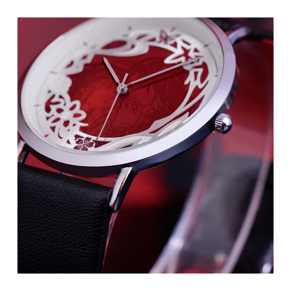 XINGYUNSHI Heaven Official’s Blessing Anime-Uhr in Rot mit floralem Design und rundem Metallgehäuse - Bild 4