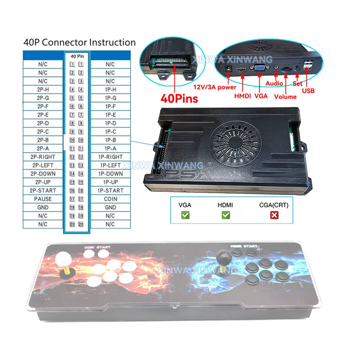 XINWANG Pandora Saga Box DX2 Retro Arcade Spielkonsole mit 26800 in 1 Spielen, Schwarz, HDMI und VGA Anschluss für Bartop Arcade Automaten - Bild 3