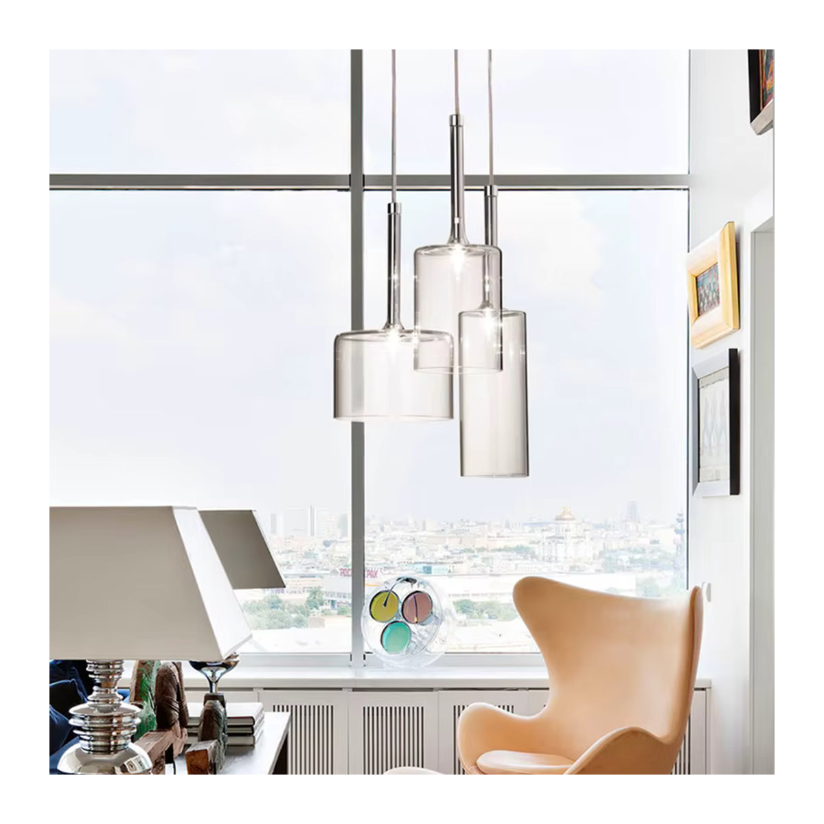 XIUAN Kronleuchter aus buntem Glas im skandinavischen Design mit warmweißem LED-Licht - Bild 3