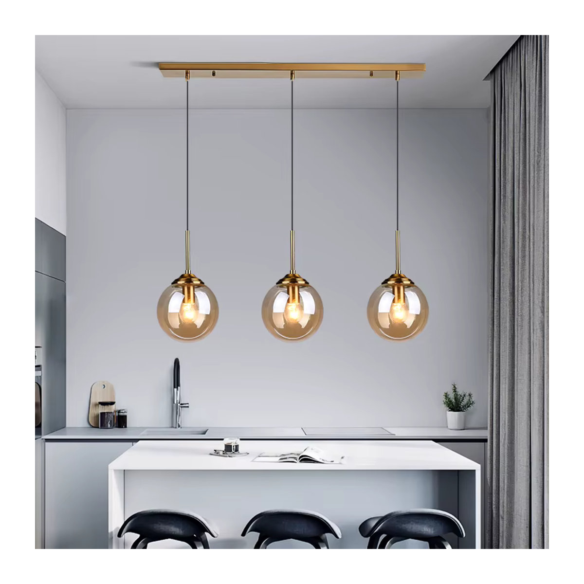 XIUAN Moderne Pendelleuchte aus Glas in Grau mit LED-Technik für Esszimmer, Küche oder Schlafzimmer - Bild 2