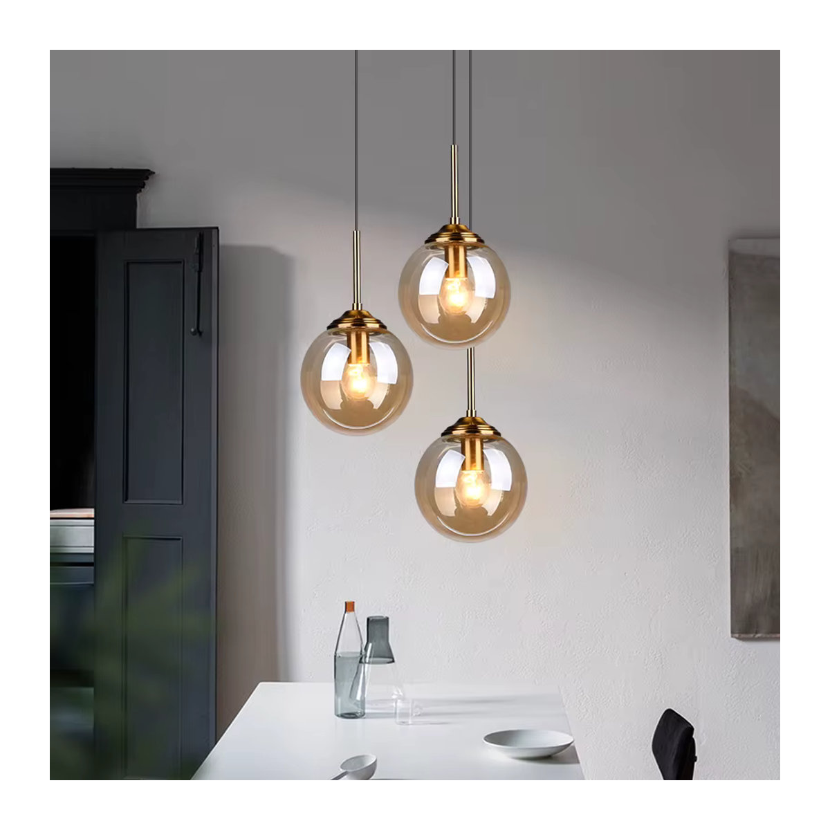 XIUAN Moderne Pendelleuchte aus Glas in Grau mit LED-Technik für Esszimmer, Küche oder Schlafzimmer - Bild 3