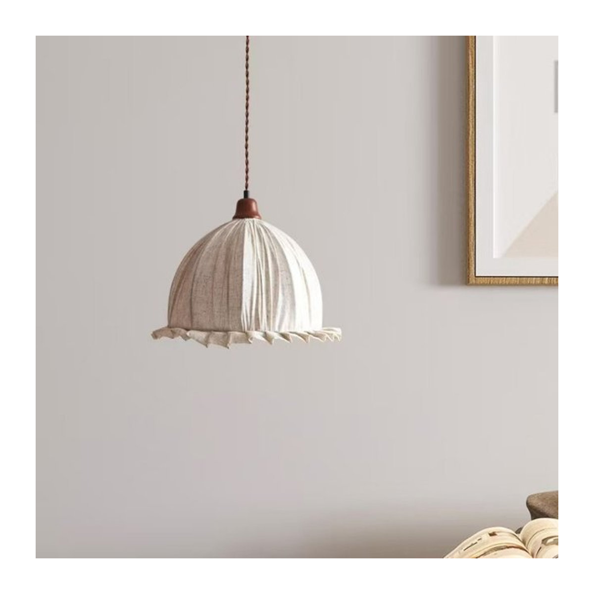 xiuxiu Pendelleuchte Nordic Retro in Beige aus Stoff für Wohnzimmer und Schlafzimmer - Bild 1
