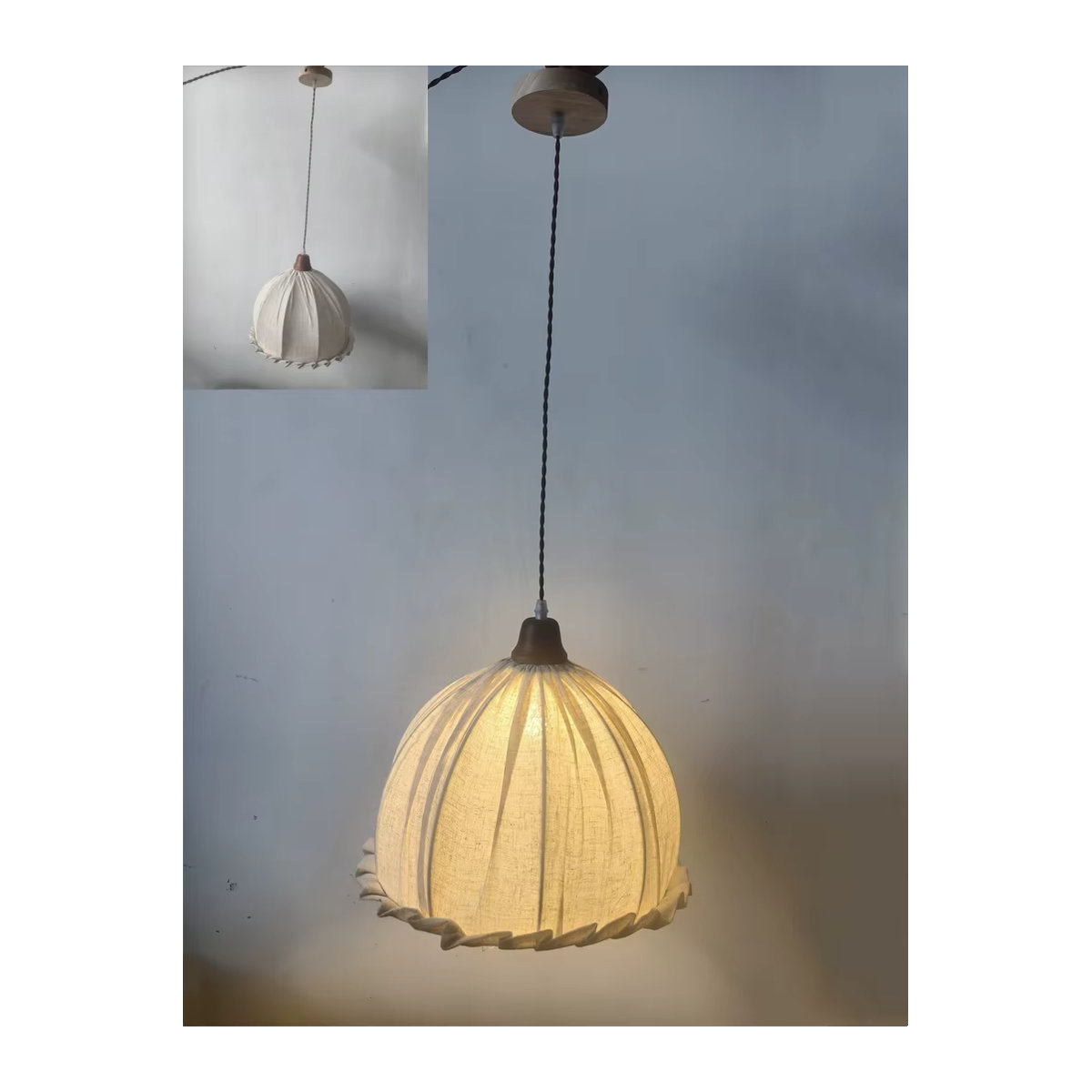 xiuxiu Pendelleuchte Nordic Retro in Beige aus Stoff für Wohnzimmer und Schlafzimmer - Bild 2