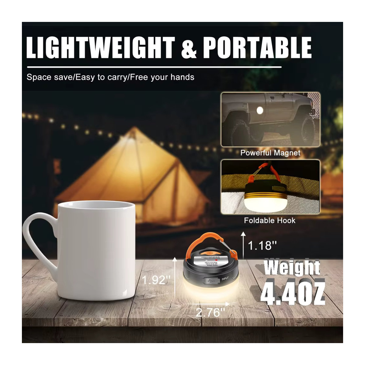 XIWANGFIRE 10W High Power Camping Laterne, USB aufladbare tragbare LED Lampe mit 1200mAh Akku für Outdoor und Wandern - Bild 3