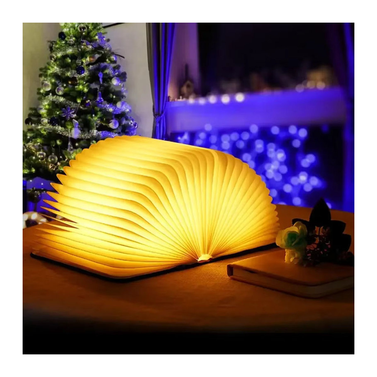 XIWANGFIRE 3D-LED-Buchlicht in Weiß mit Nussbaum-Optik, USB wiederaufladbare faltbare Magnetlampe und tragbare Schreibtischbeleuchtung mit 3 Farben - Bild 4