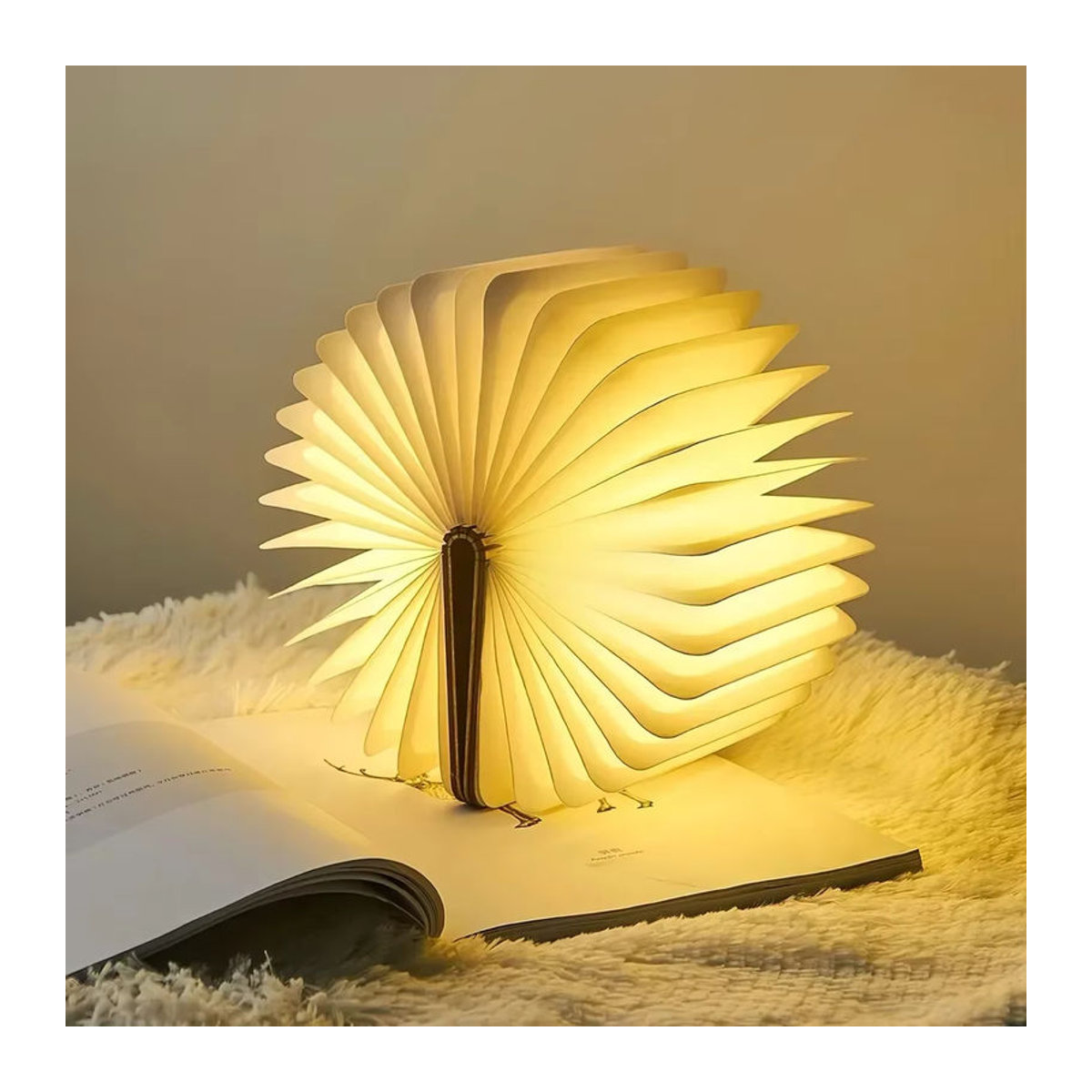 XIWANGFIRE 3D-LED-Buchlicht in Weiß mit Nussbaum-Optik, USB wiederaufladbare faltbare Magnetlampe und tragbare Schreibtischbeleuchtung mit 3 Farben - Bild 5