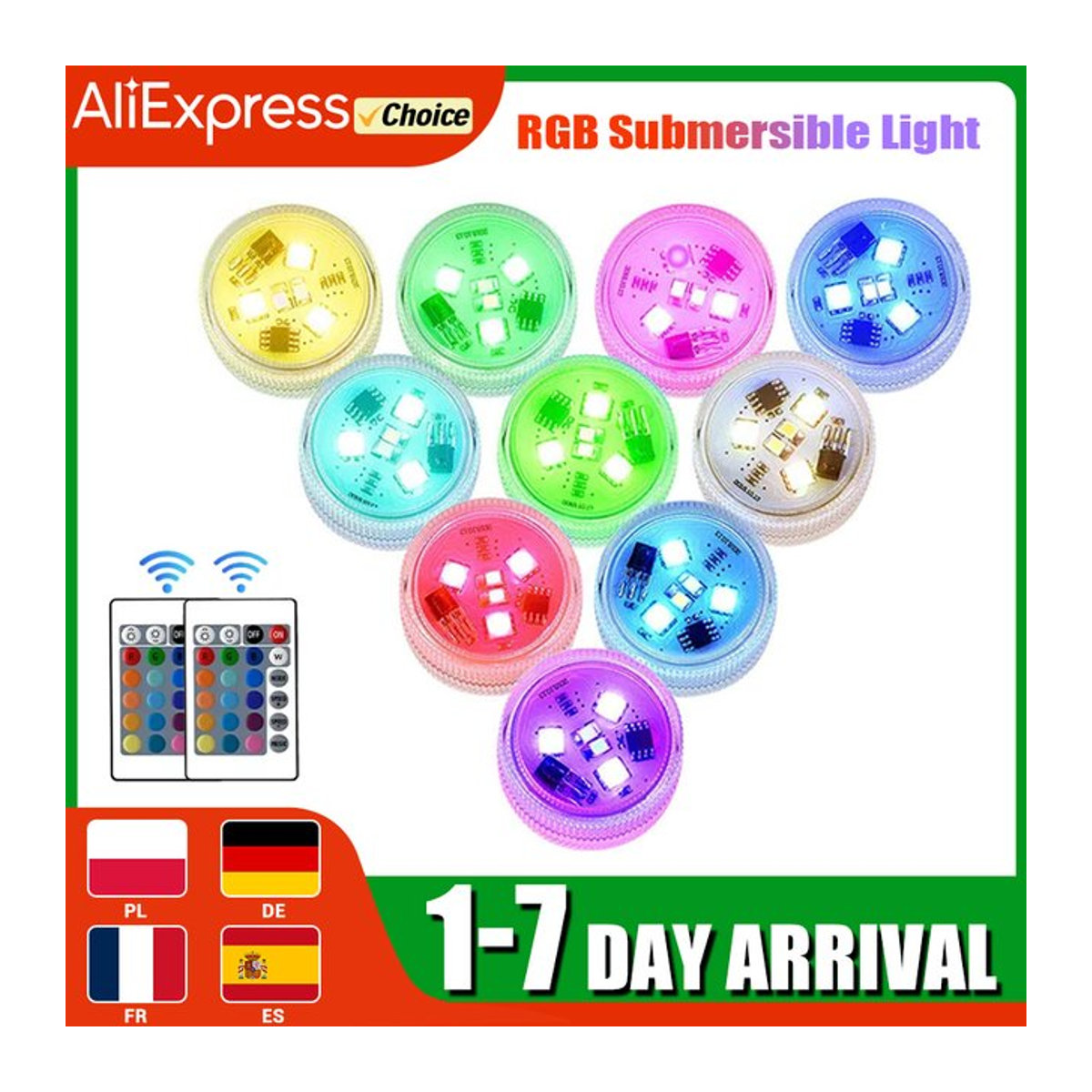 XIWANGFIRE CoSubmersible RGB LED Unterwasserlicht mit Fernbedienung, 3er Set, Bunt - Bild 1