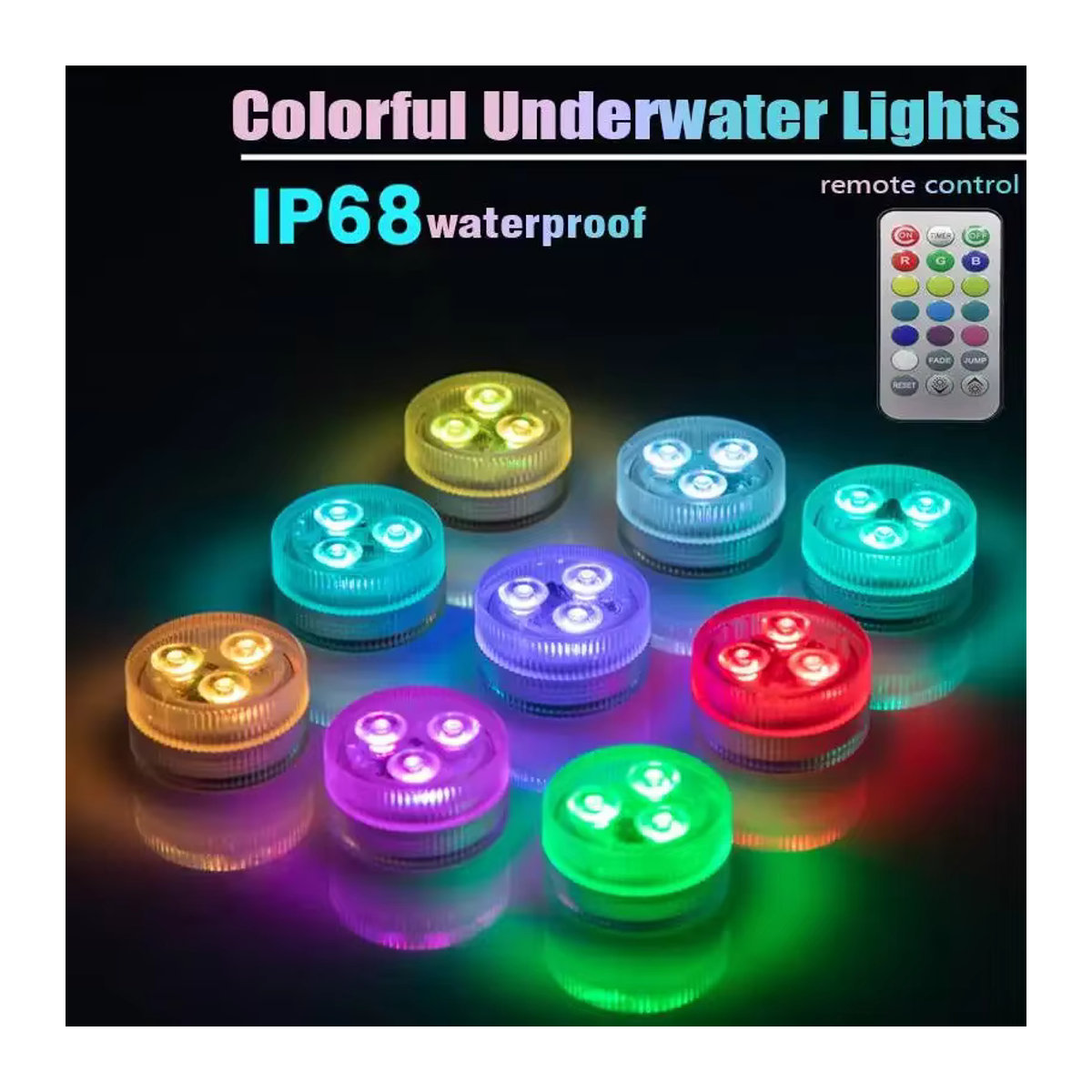 XIWANGFIRE CoSubmersible RGB LED Unterwasserlicht mit Fernbedienung, 3er Set, Bunt - Bild 2