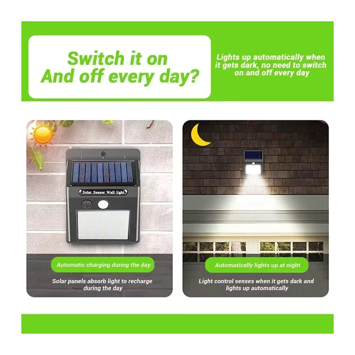 XIWANGFIRE LED Solar Wandleuchte mit Bewegungssensor, wasserdicht, Schwarz, minimalistisches Design für Garten, Hof und Garage - Bild 2