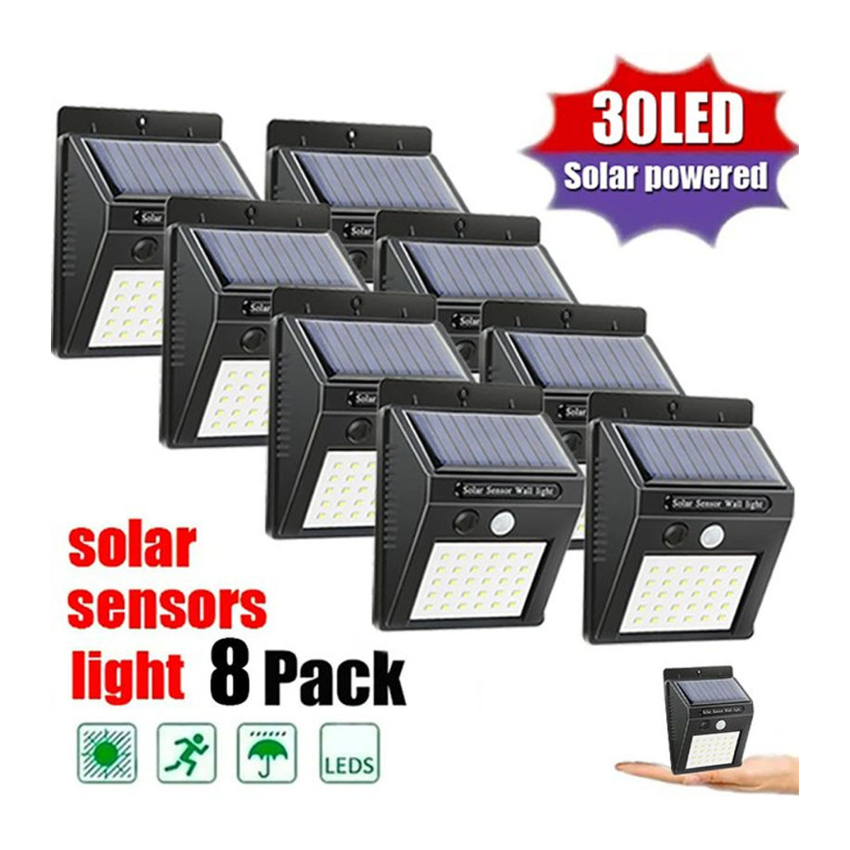 XIWANGFIRE LED Solar Wandleuchte mit PIR Bewegungssensor, Wasserdicht, Schwarz, Minimalistisches Design - Bild 1