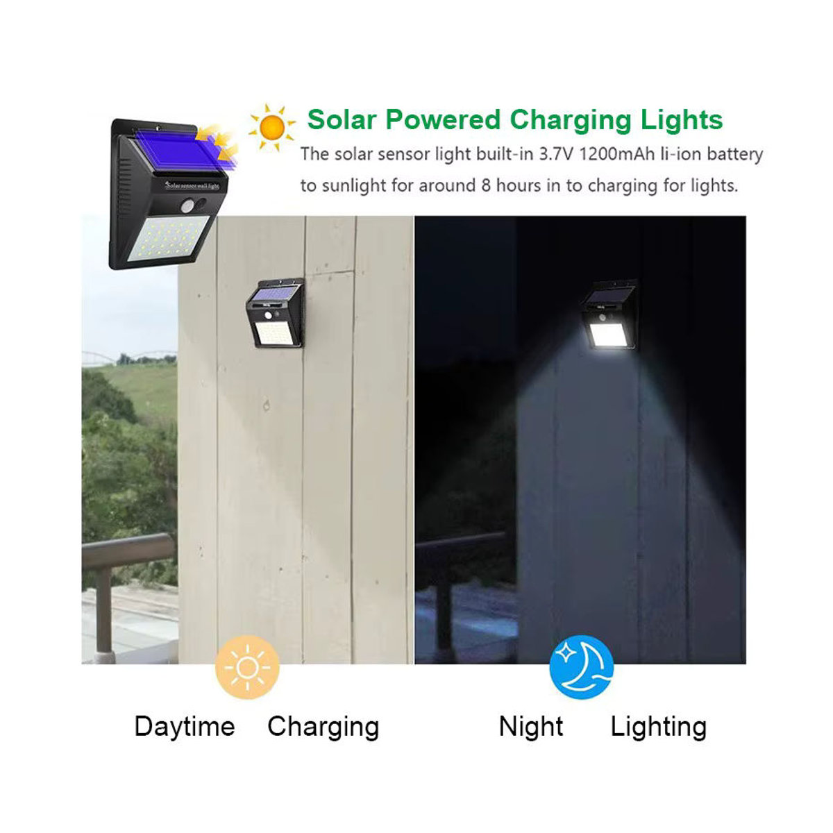 XIWANGFIRE LED Solar Wandleuchte mit PIR Bewegungssensor, Wasserdicht, Schwarz, Minimalistisches Design - Bild 4