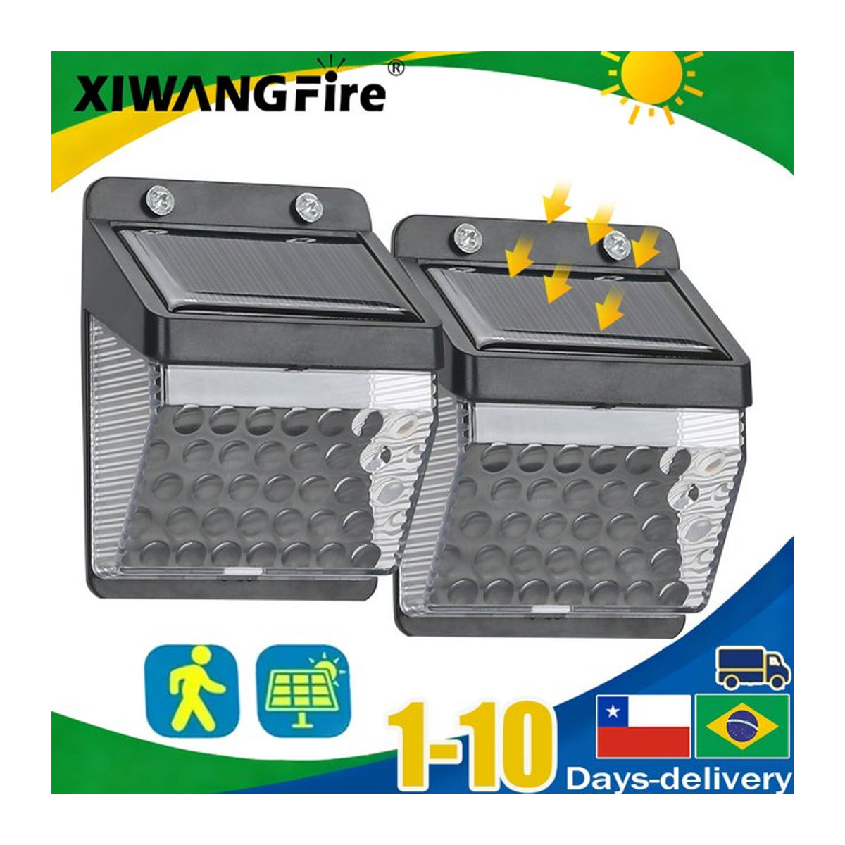 XIWANGFIRE LED Solar Wandleuchte mit PIR Bewegungssensor, wasserdichte Solar Lampe für Garten und Außenbereich, Schwarz - Bild 1