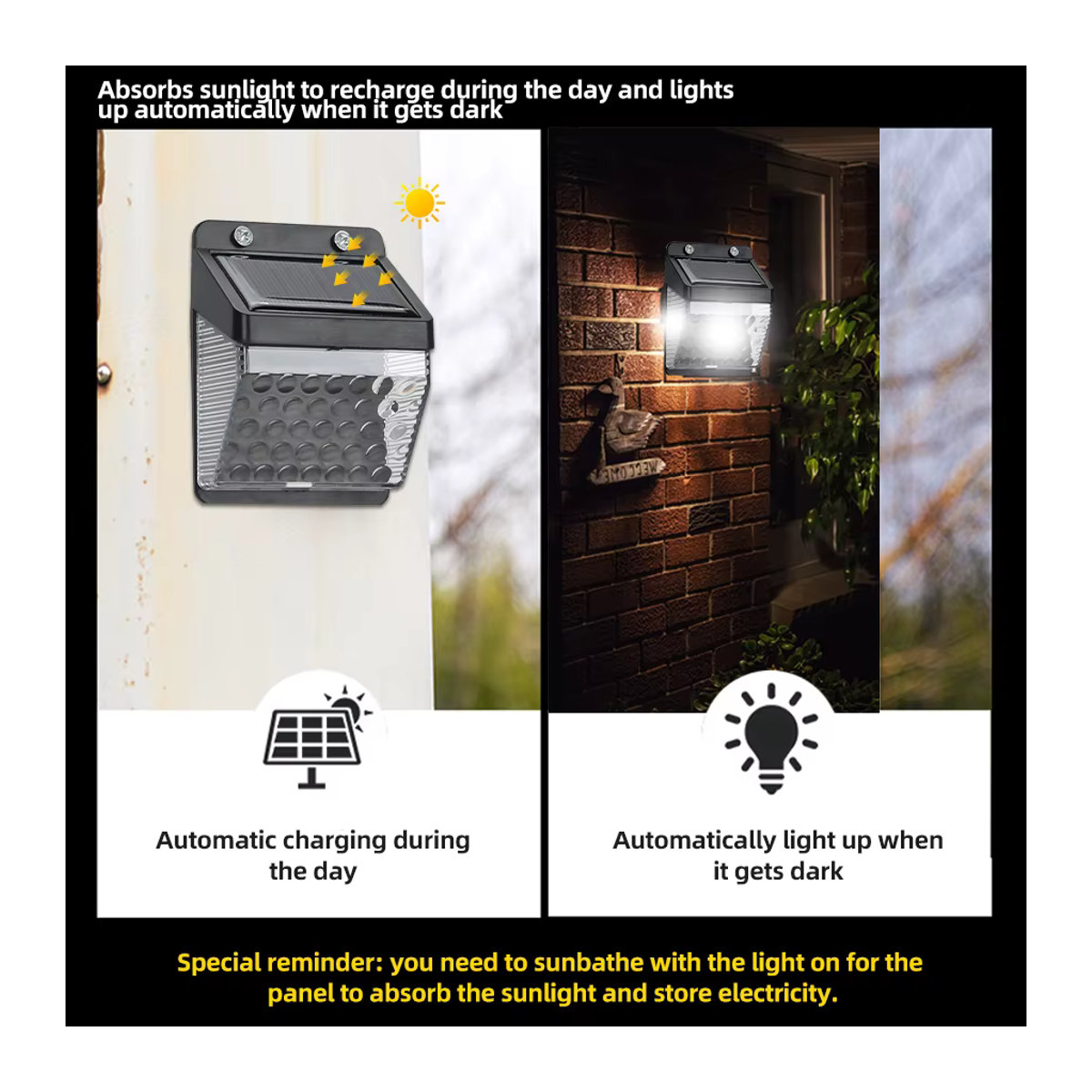 XIWANGFIRE LED Solar Wandleuchte mit PIR Bewegungssensor, wasserdichte Solar Lampe für Garten und Außenbereich, Schwarz - Bild 2