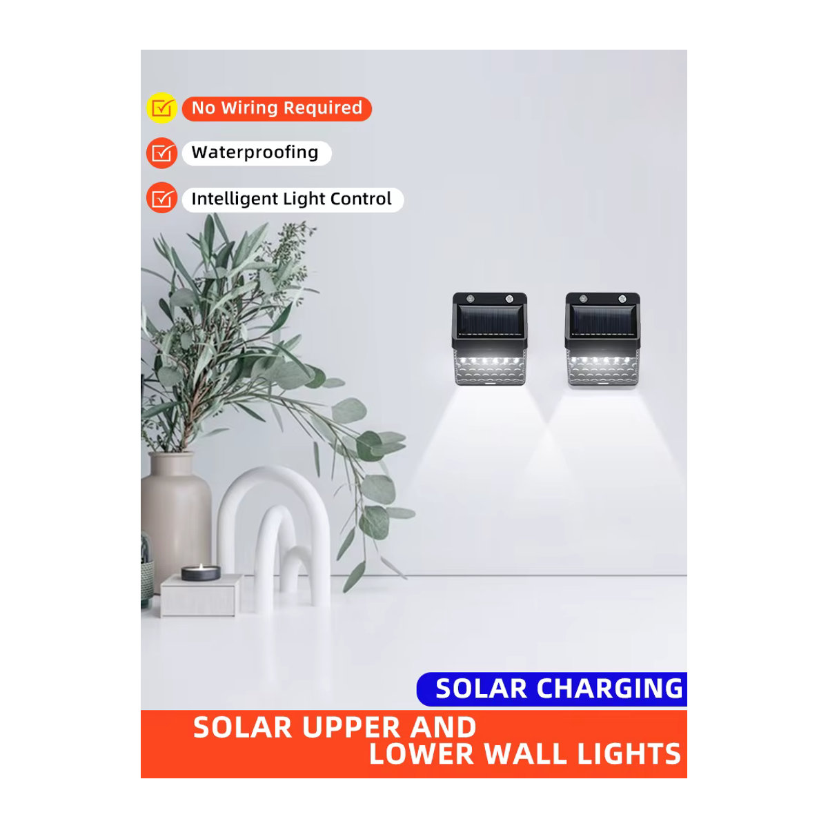 XIWANGFIRE LED Solar Wandleuchte mit PIR Bewegungssensor, wasserdichte Solar Lampe für Garten und Außenbereich, Schwarz - Bild 7