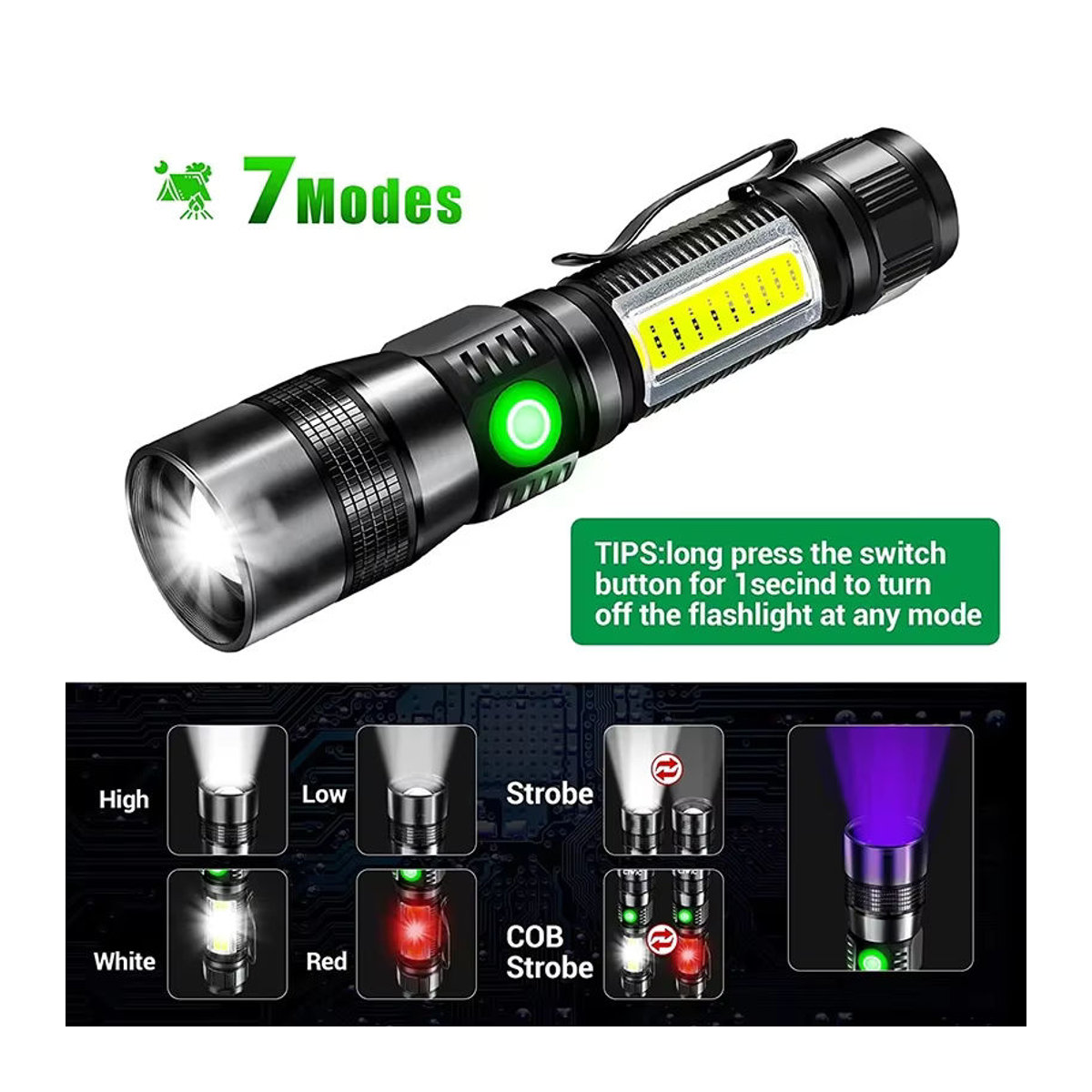 XIWANGFIRE LED-UV-Taschenlampe mit 365 nm Schwarzlicht, USB wiederaufladbar für Camping und Haustierreinigung - Bild 2