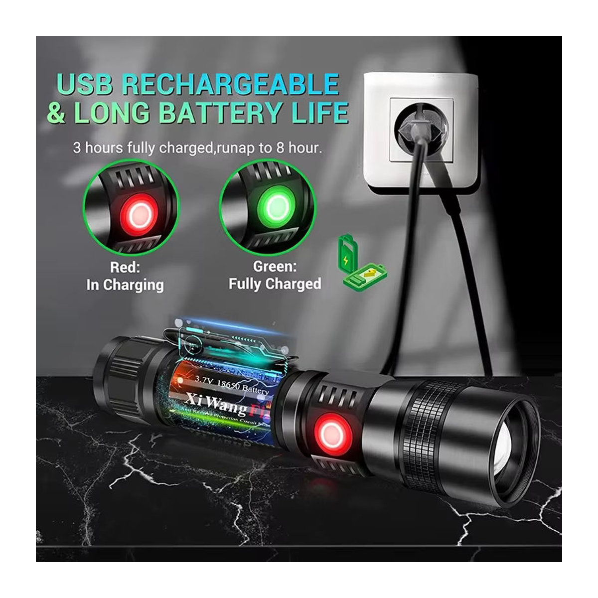 XIWANGFIRE LED-UV-Taschenlampe mit 365 nm Schwarzlicht, USB wiederaufladbar für Camping und Haustierreinigung - Bild 4