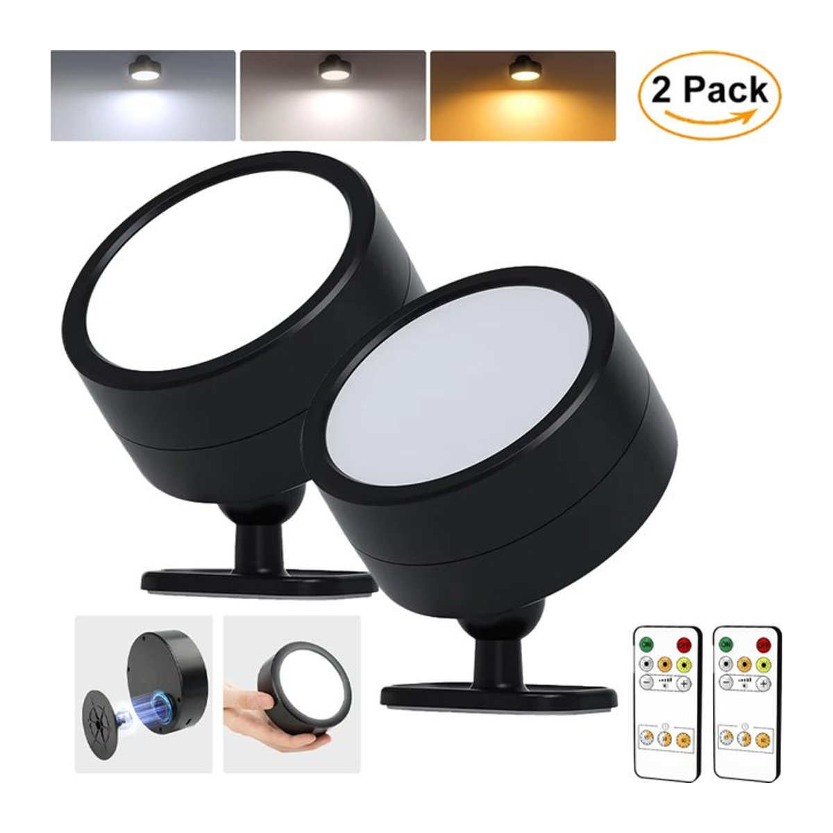XIWANGFIRE LED Wandleuchte Schwarz, dimmbar und wiederaufladbar mit Fernbedienung und 360 Grad drehbarer magnetischer Kugel - Bild 1