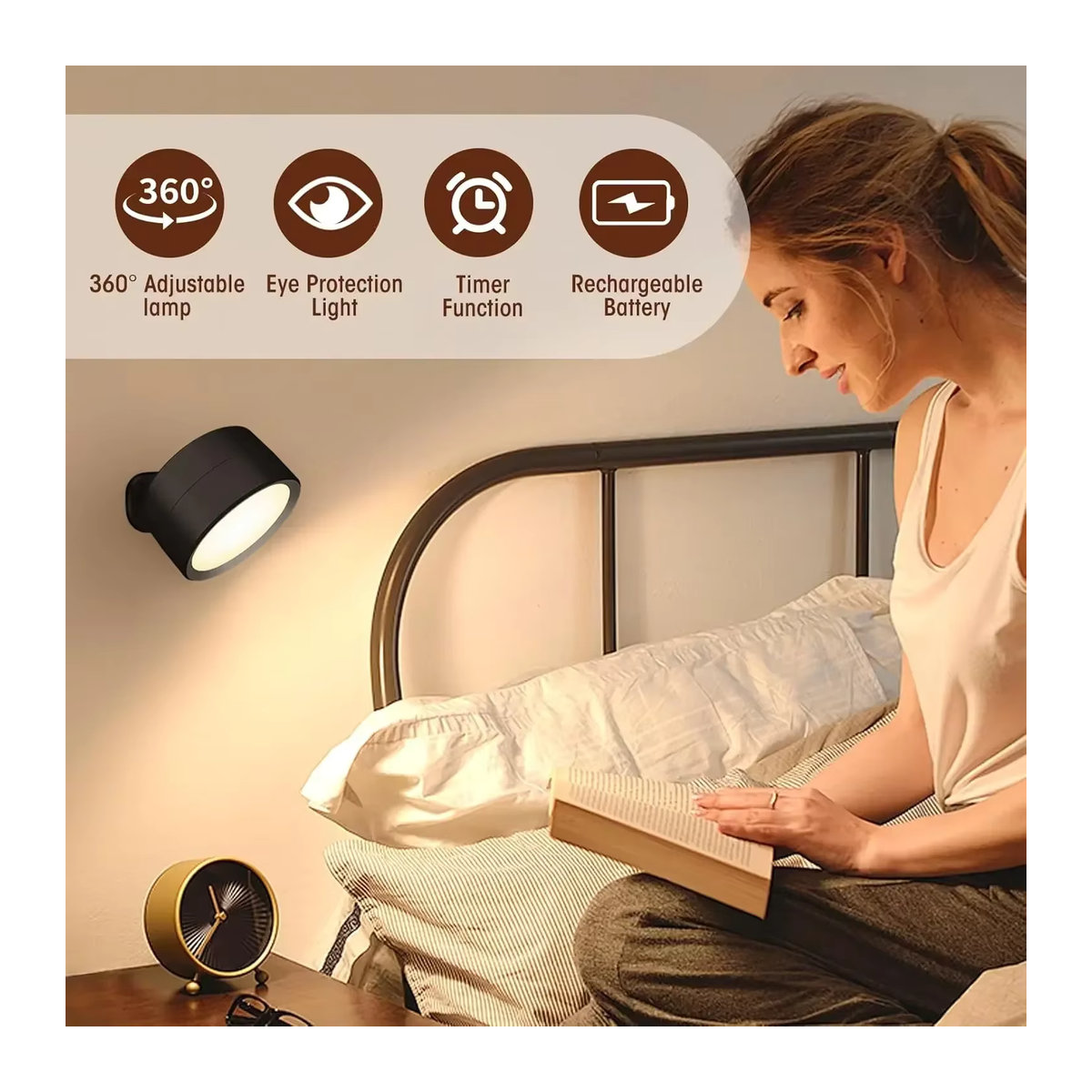 XIWANGFIRE LED Wandleuchte Schwarz, dimmbar und wiederaufladbar mit Fernbedienung und 360 Grad drehbarer magnetischer Kugel - Bild 3