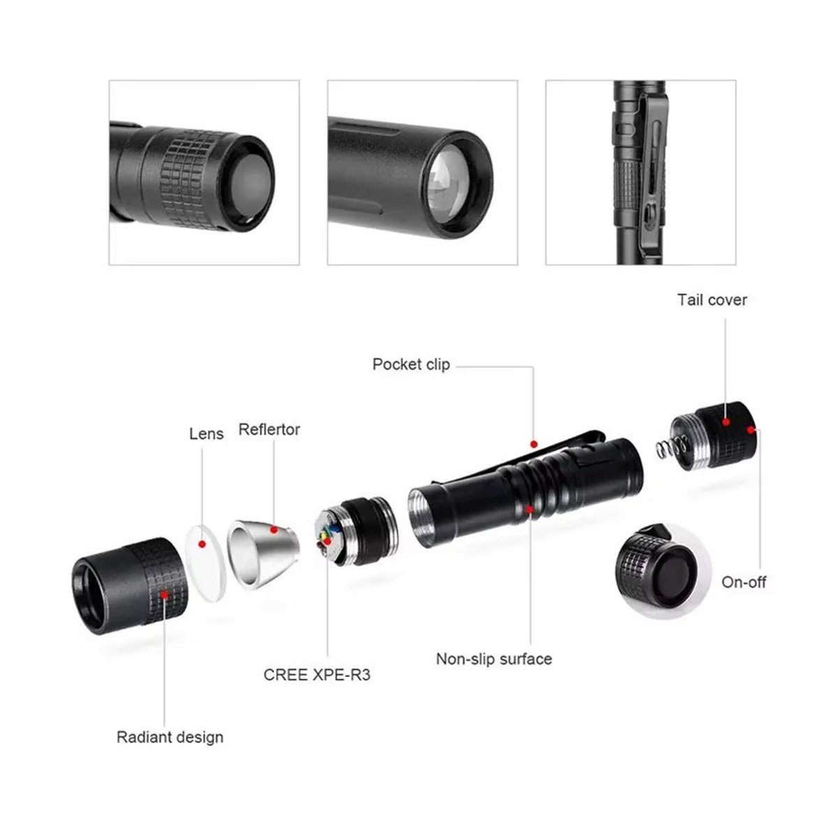 XIWANGFIRE Mini LED Camping Taschenlampe als tragbares Stiftlicht für Angeln, Wandern und EDC - Bild 3
