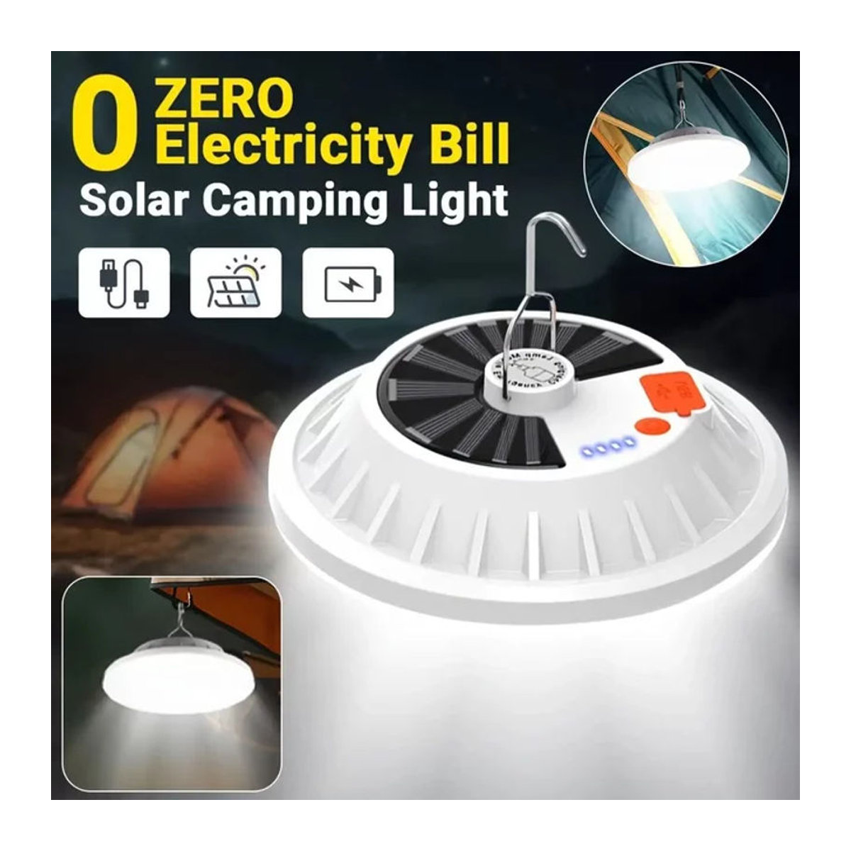 XIWANGFIRE Solar-Campingleuchte, tragbare wiederaufladbare LED-Zeltlaterne mit USB-Aufladung, Fernbedienung und Powerbank für Outdoor, Grillen und Angeln - Bild 1