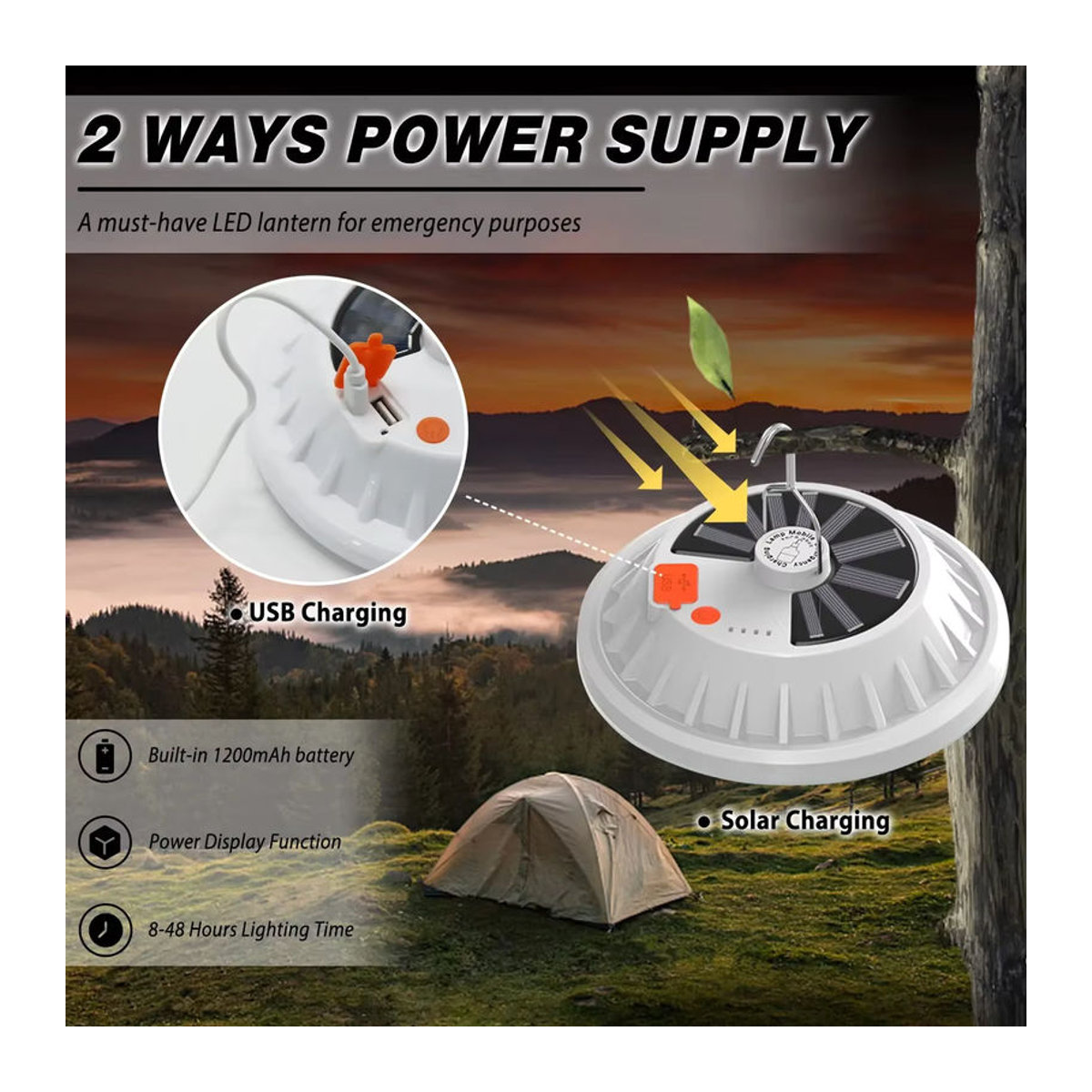 XIWANGFIRE Solar-Campingleuchte, tragbare wiederaufladbare LED-Zeltlaterne mit USB-Aufladung, Fernbedienung und Powerbank für Outdoor, Grillen und Angeln - Bild 3
