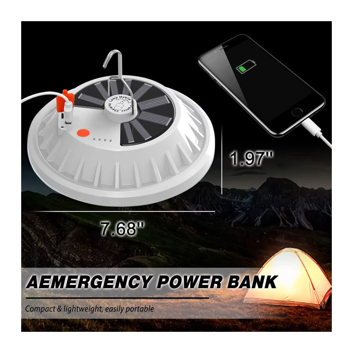 XIWANGFIRE Solar-Campingleuchte, tragbare wiederaufladbare LED-Zeltlaterne mit USB-Aufladung, Fernbedienung und Powerbank für Outdoor, Grillen und Angeln - Bild 4