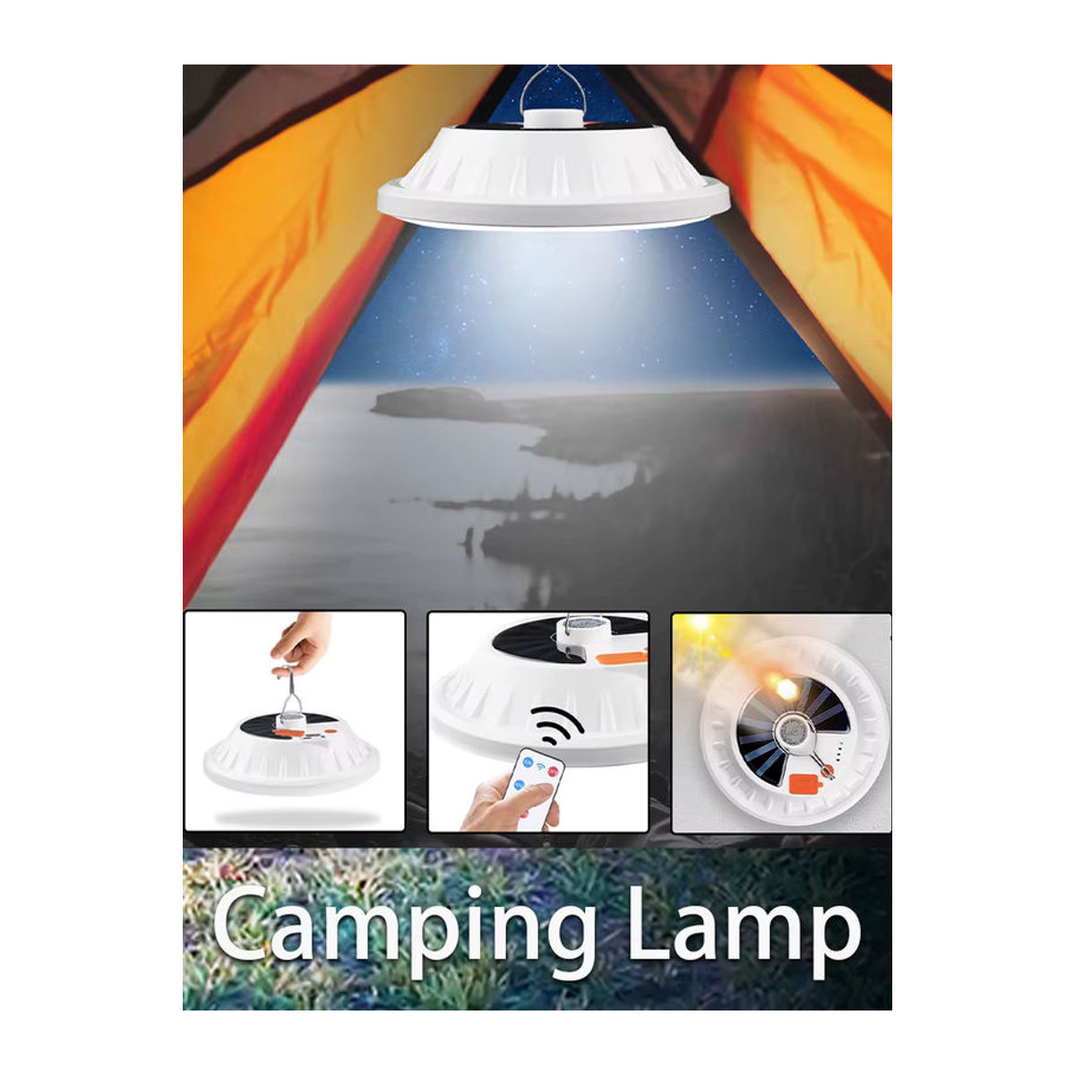 XIWANGFIRE Solar-Campingleuchte, tragbare wiederaufladbare LED-Zeltlaterne mit USB-Aufladung, Fernbedienung und Powerbank für Outdoor, Grillen und Angeln - Bild 7