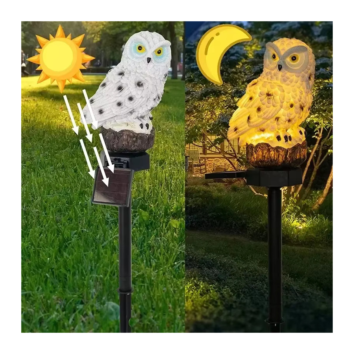 XIWANGFIRE Solar Eulen Gartenleuchte LED Outdoor Dekoration Weiß - Bild 3