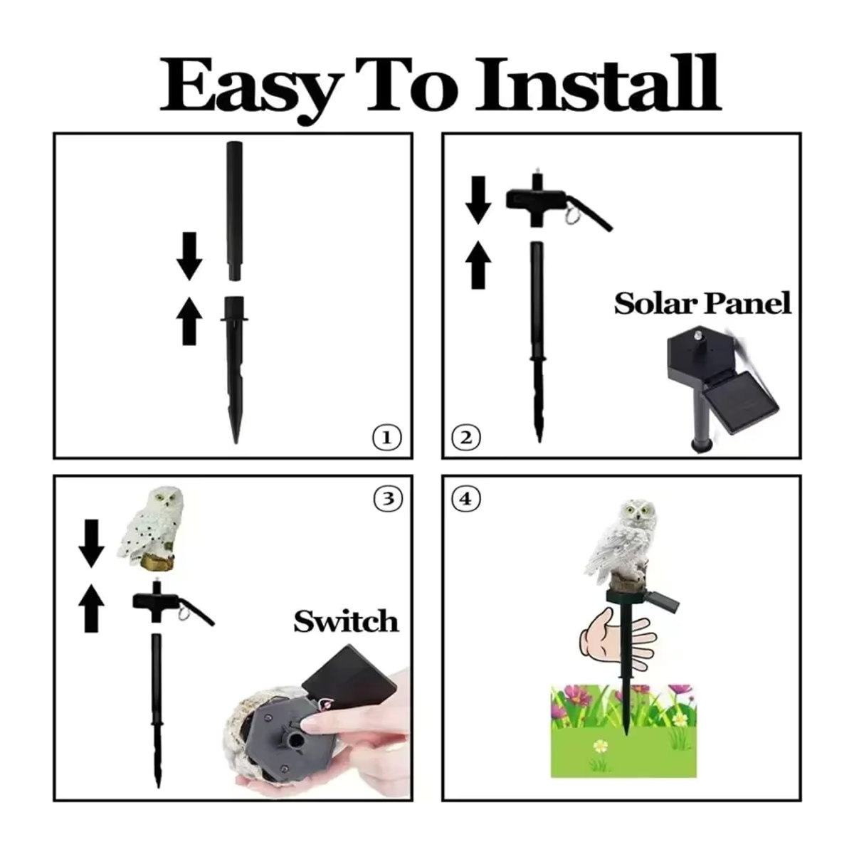XIWANGFIRE Solar Eulen Gartenleuchte LED Outdoor Dekoration Weiß - Bild 5