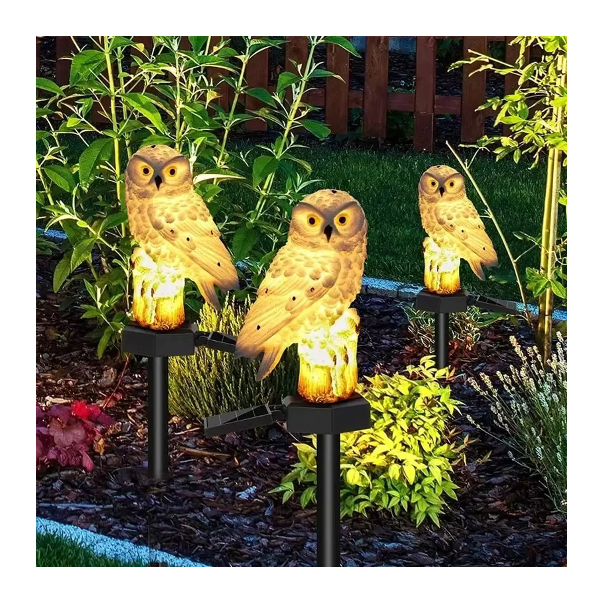 XIWANGFIRE Solar Eulen Gartenleuchte LED Outdoor Dekoration Weiß - Bild 6