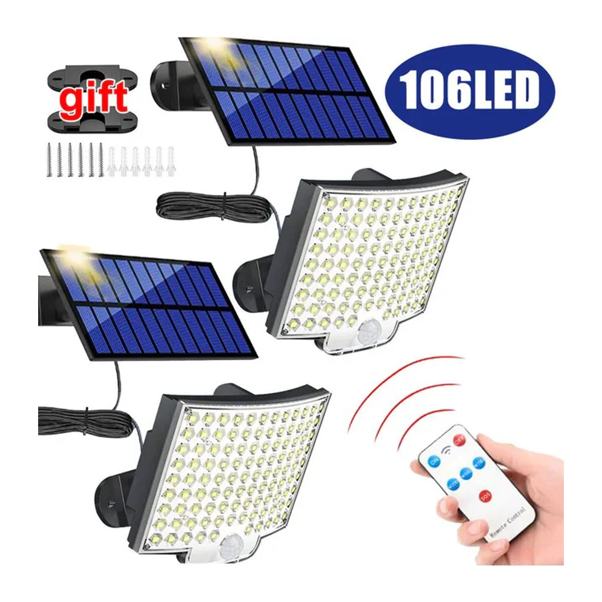 XIWANGFIRE Solar-LED-Wandleuchte mit 106 LEDs und Bewegungsmelder in Schwarz - Bild 1