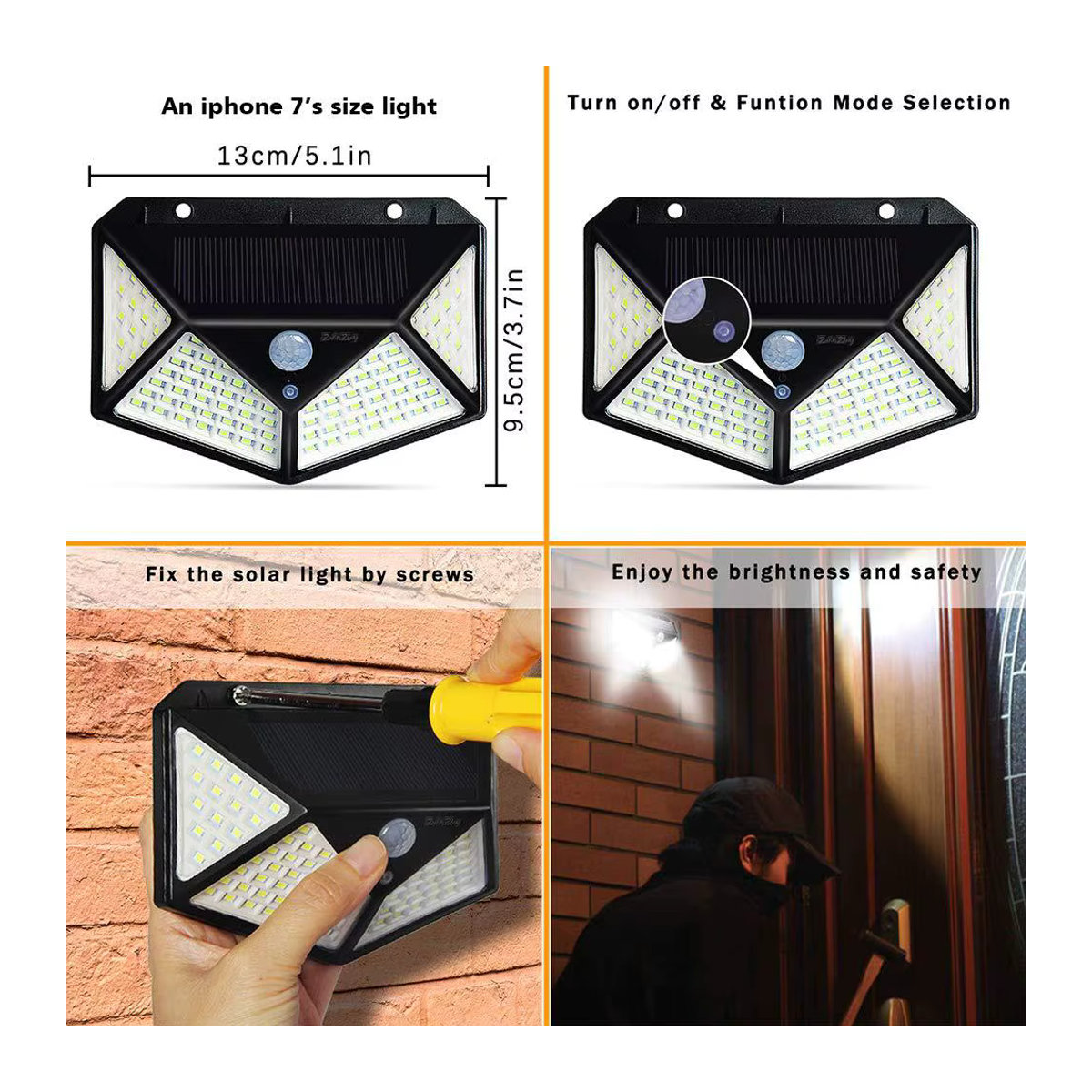 XIWANGFIRE Solar-LED-Wandleuchte mit Bewegungsmelder, wasserdichte Außenleuchte für Garten und Zaun, Schwarz - Bild 3