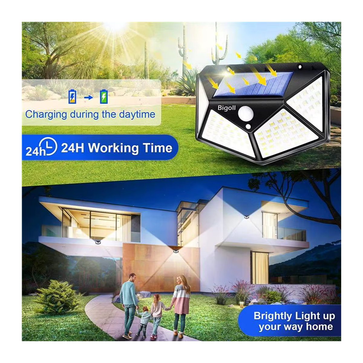 XIWANGFIRE Solar-LED-Wandleuchte mit Bewegungsmelder, wasserdichte Außenleuchte für Garten und Zaun, Schwarz - Bild 5