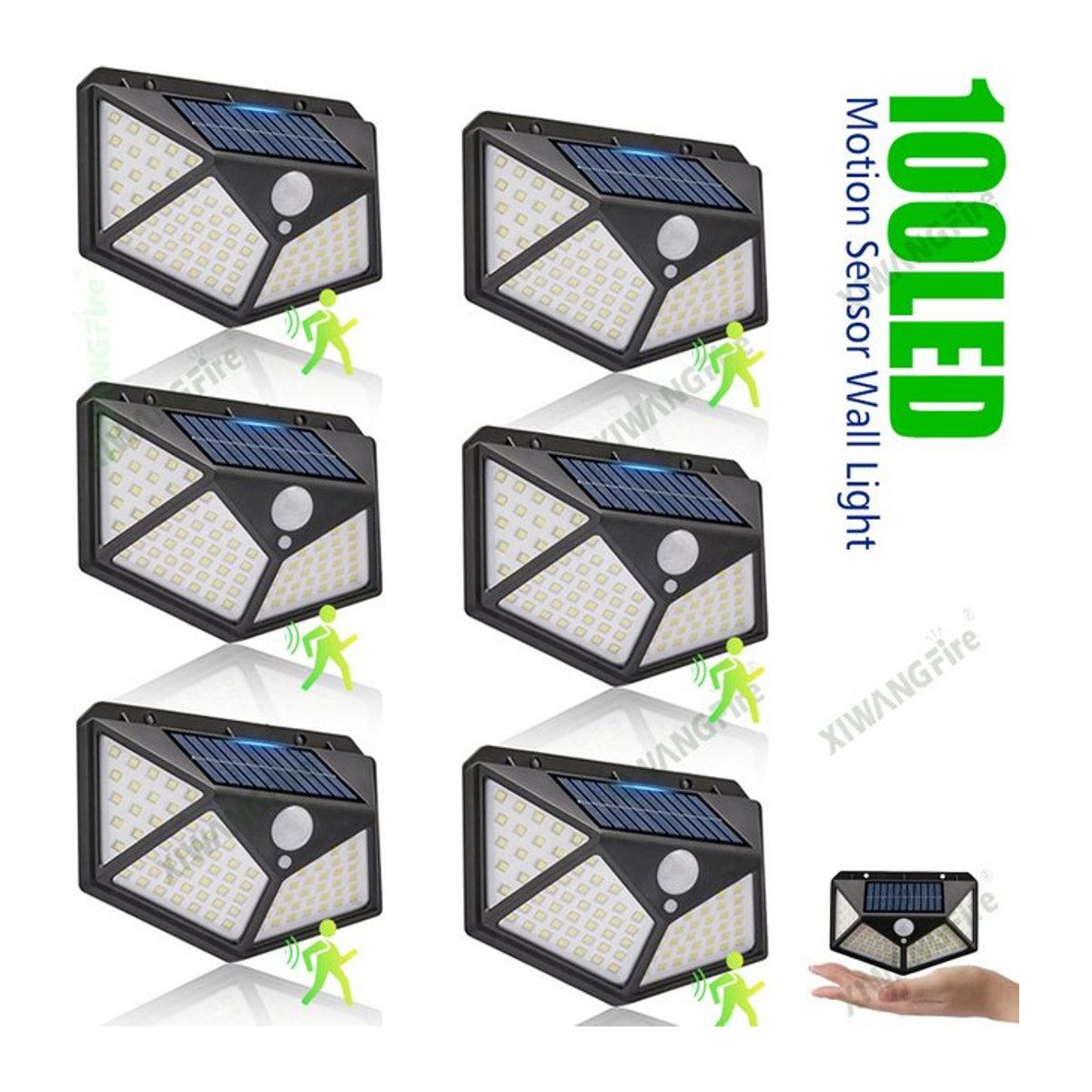 XIWANGFIRE Solar-Wandleuchte mit 100 LEDs und Bewegungsmelder, IP65 wasserdicht, Schwarz, Modernes Design für Garten und Terrasse - Bild 1