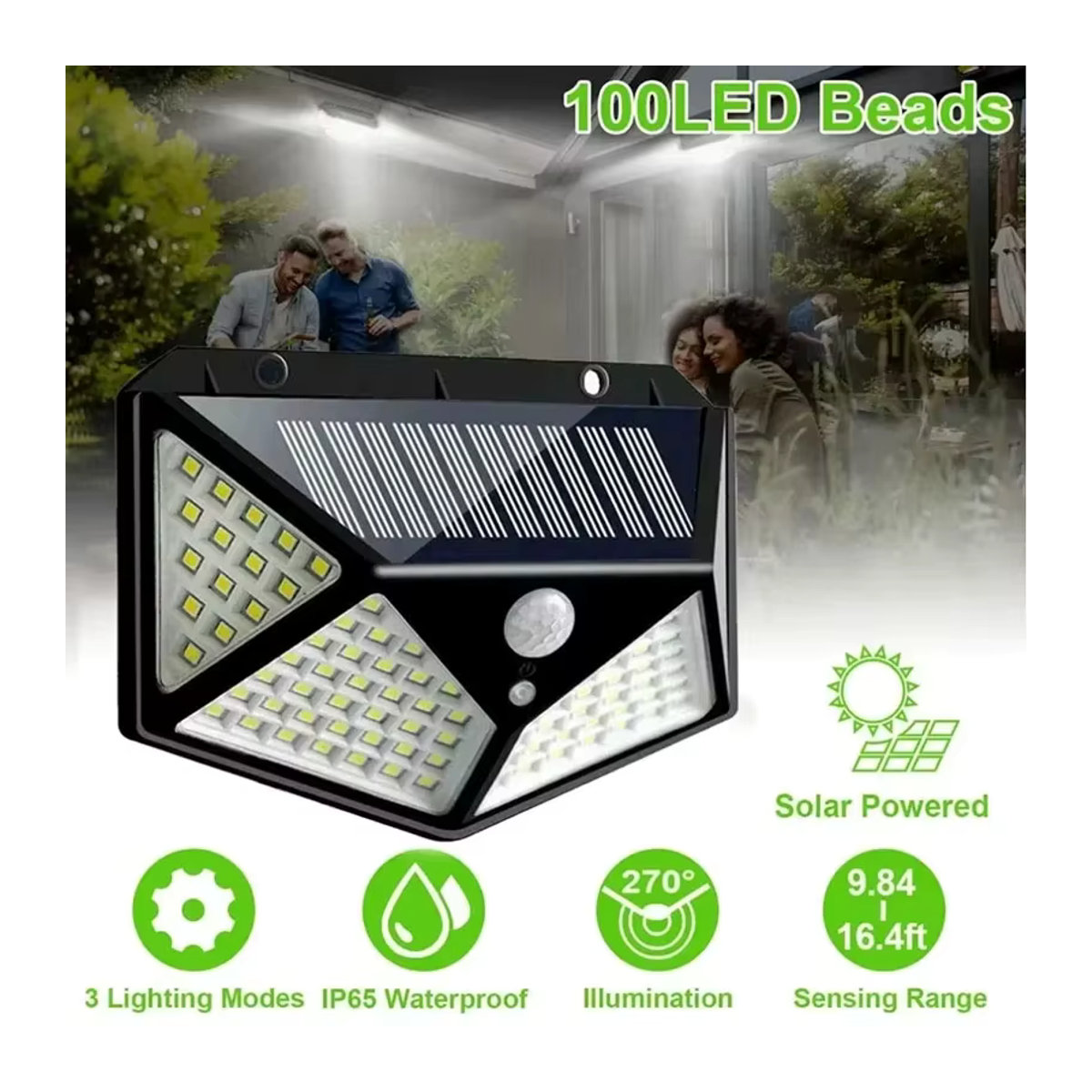 XIWANGFIRE Solar-Wandleuchte mit 100 LEDs und Bewegungsmelder, IP65 wasserdicht, Schwarz, Modernes Design für Garten und Terrasse - Bild 5