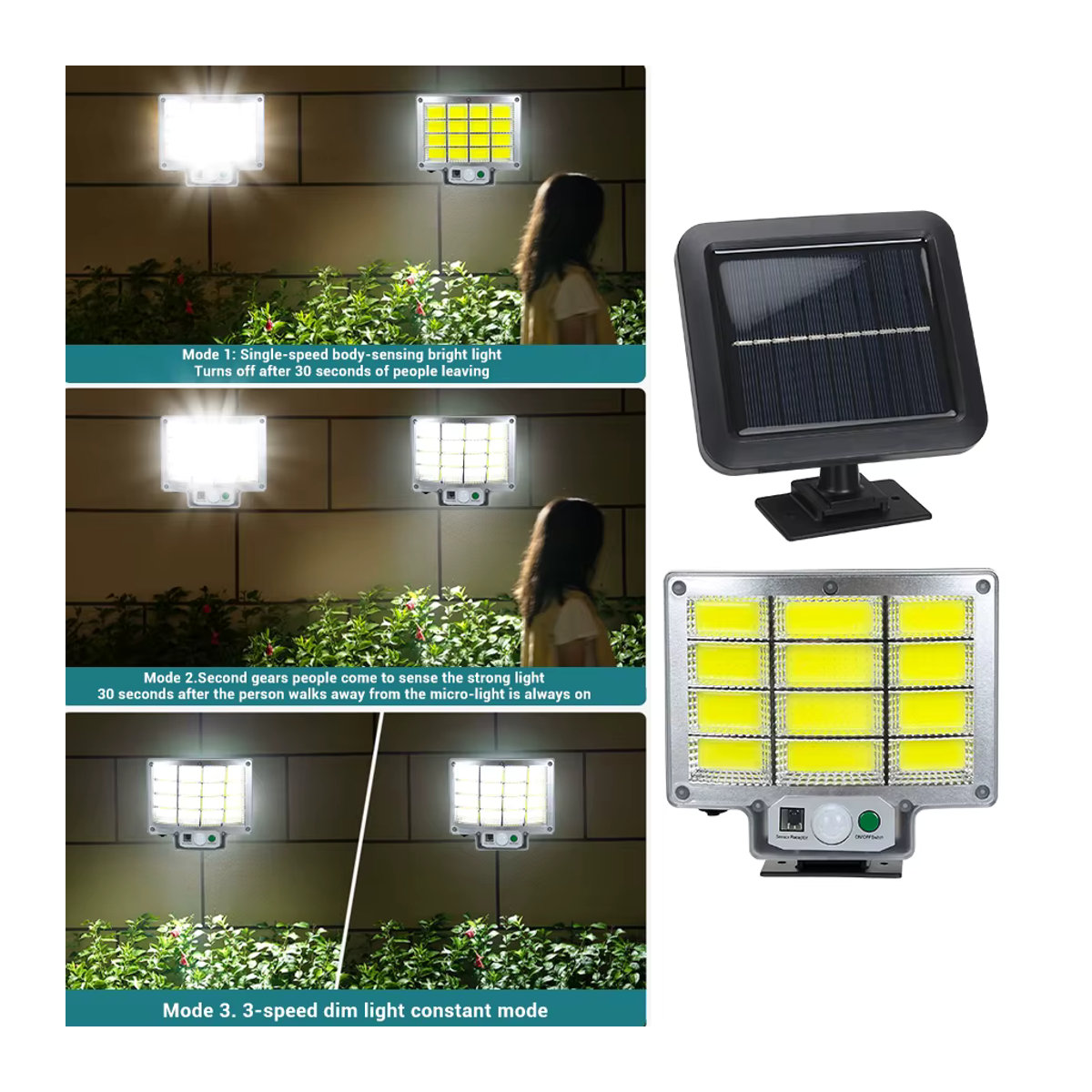 XIWANGFIRE Solar Wandleuchte mit LED und Bewegungssensor, wasserdichte Außenbeleuchtung für Garten und Straße, Schwarz - Bild 2