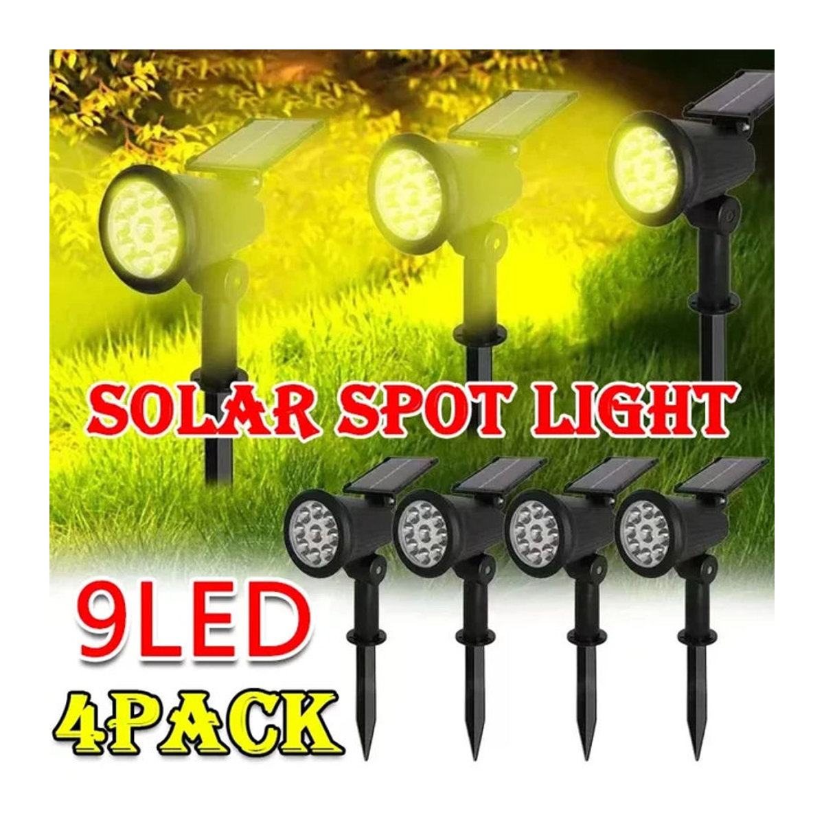 XIWANGFIRE Solarleuchte mit 9 LED für Außenbeleuchtung, IP65 wasserdicht, Schwarz - Bild 1